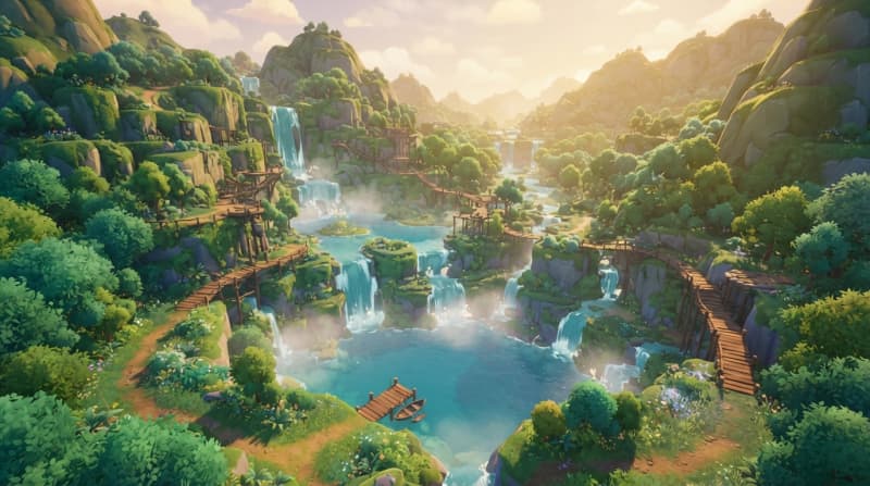 Mossy waterfall valley
