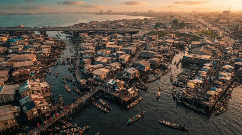 Waterfront slum and creek