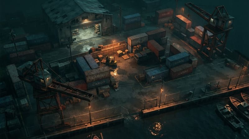 Rain-Soaked Industrial Dockyard