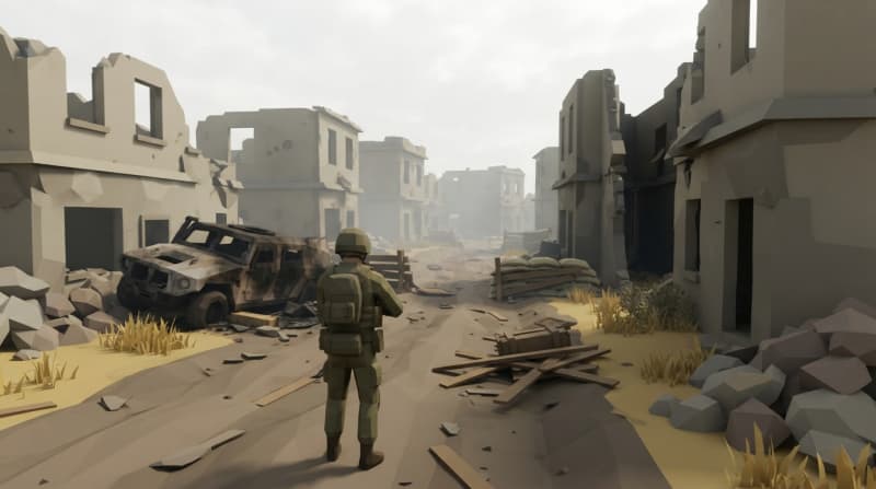 Bombed village ruins