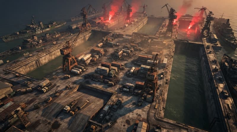 Bombed industrial shipyard