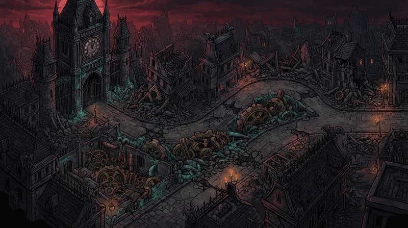 The crumbling clock tower city