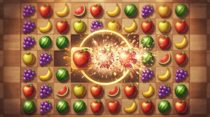 Tap three matching fruits