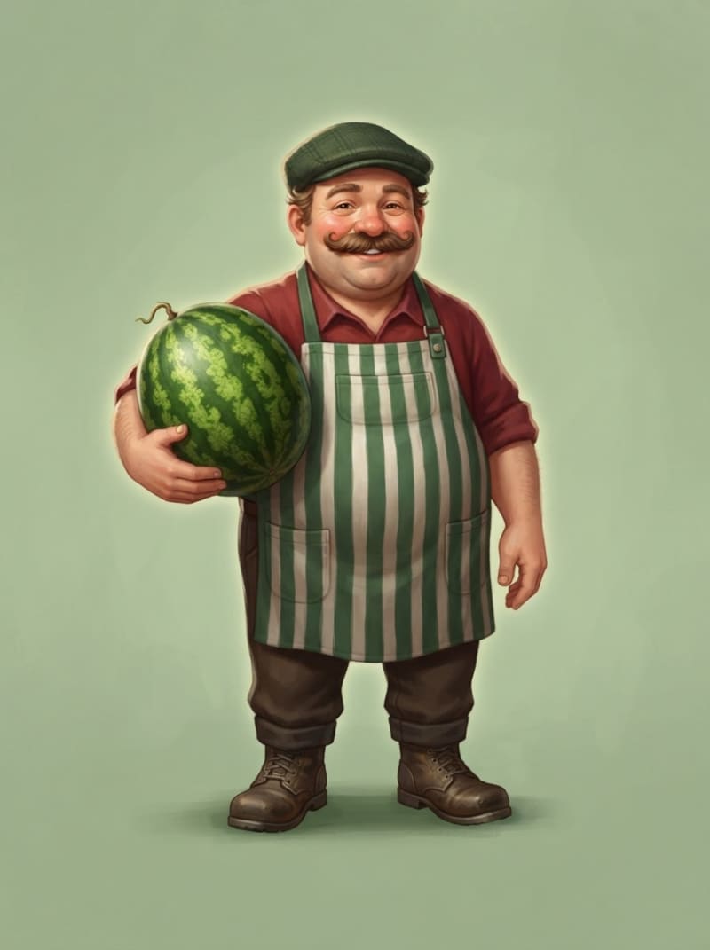A round jolly fruit merchant