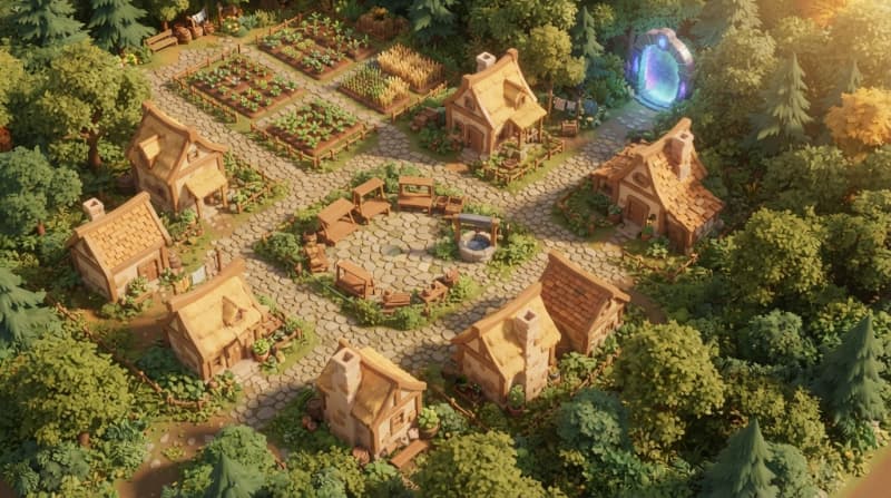 The Sunlit Cobblestone Village