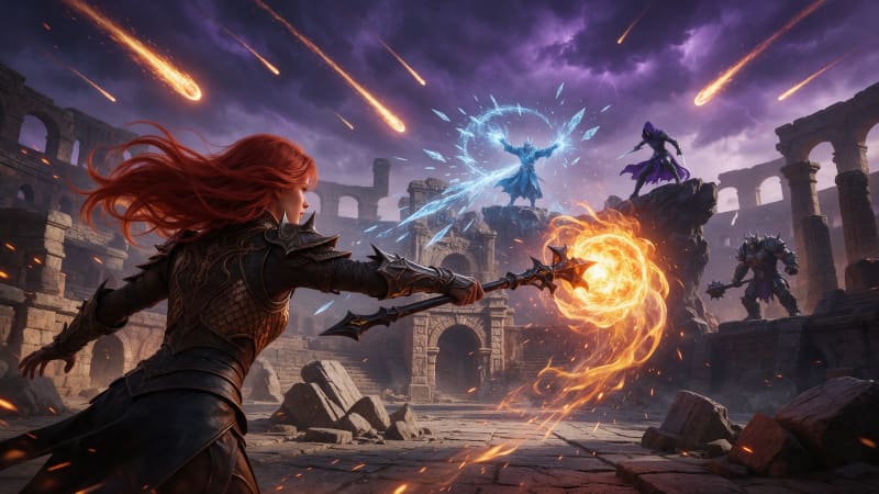 Image: Wide cinematic key art for a third-person hero are