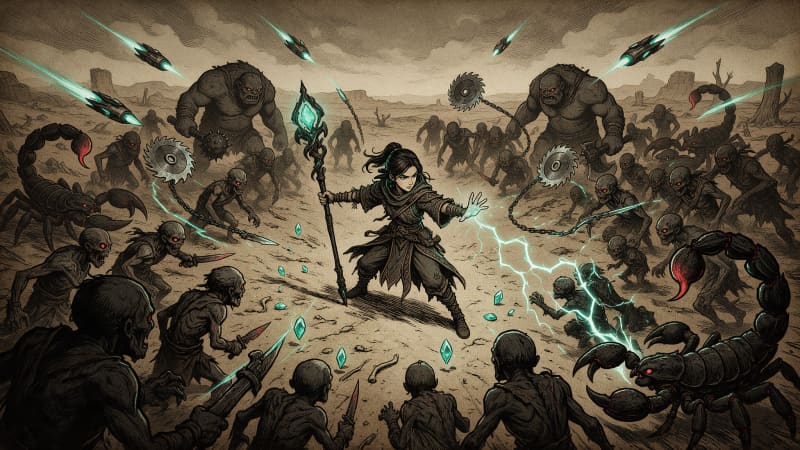 Image: Wide key art for a top-down survivors-like action 