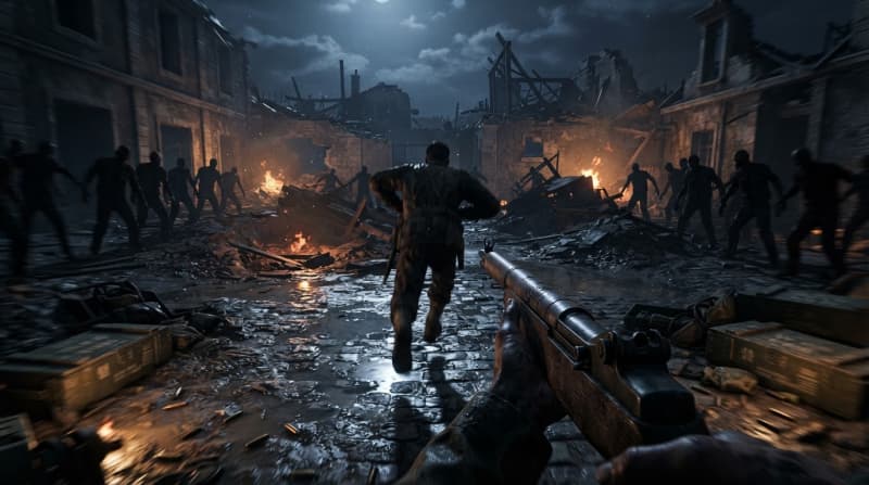 Scavenge ammo across an open courtyard