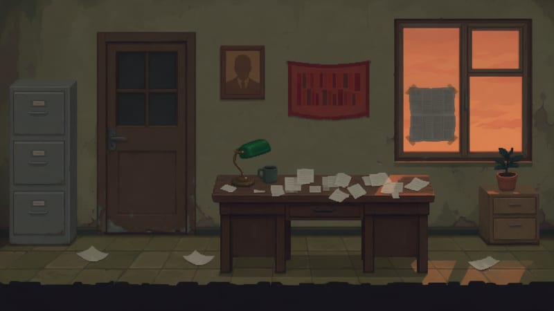 Image: Pixel art game background, side view of a drab Sov