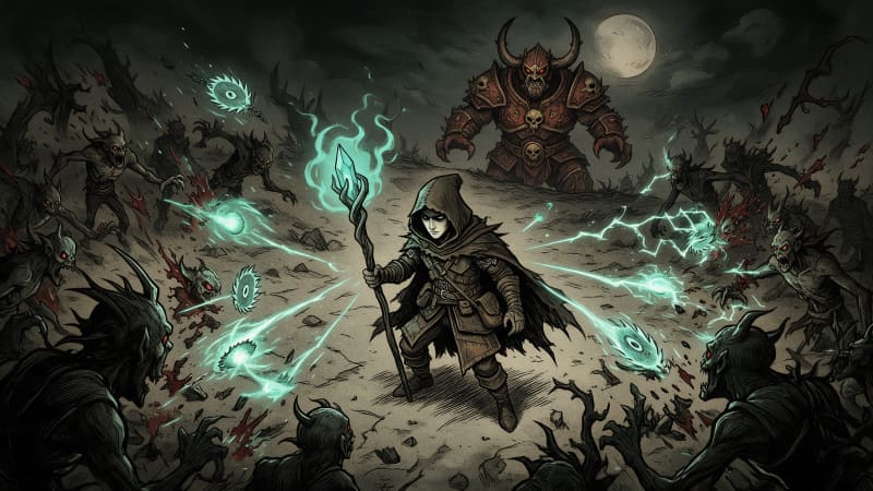 Image: Store key art for a gothic horde-survival game. Ma