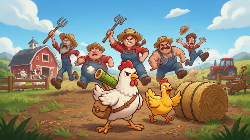 Image: Store key art for a farmyard lane defense game, ch