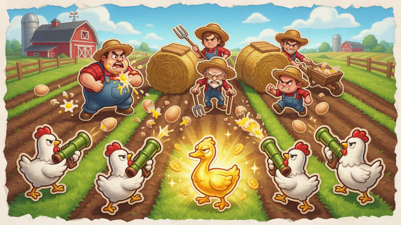 Image: Store key art for a farmyard lane defense game, ch