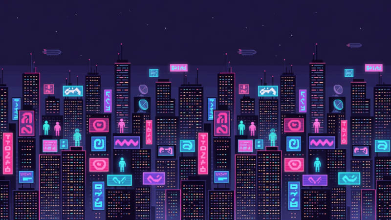 Cyber City Skyline Backdrop