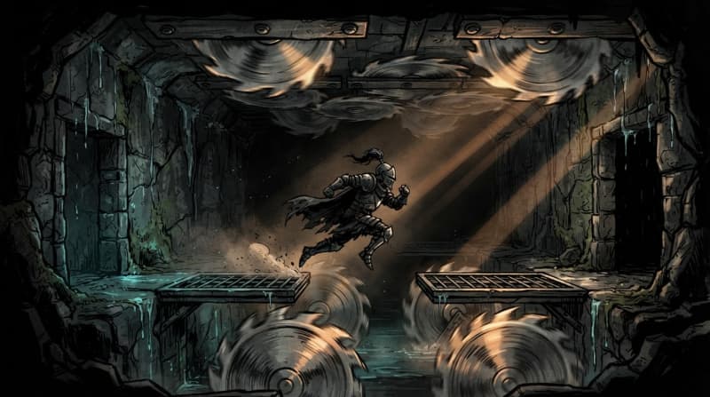 Dash through spinning blade traps