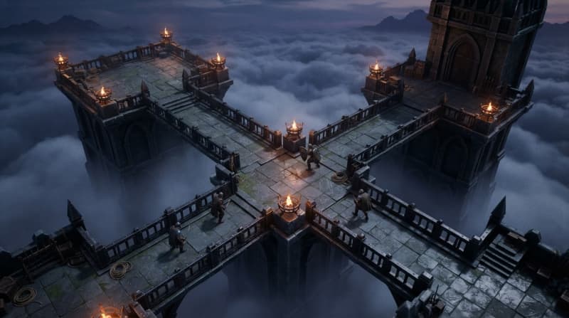 Fog-covered Iron Fortress Rooftop