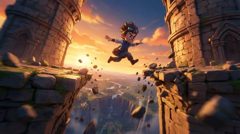 Leap across crumbling platforms