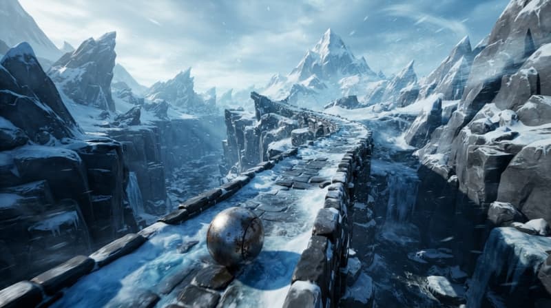 An icy mountain ridge bridge