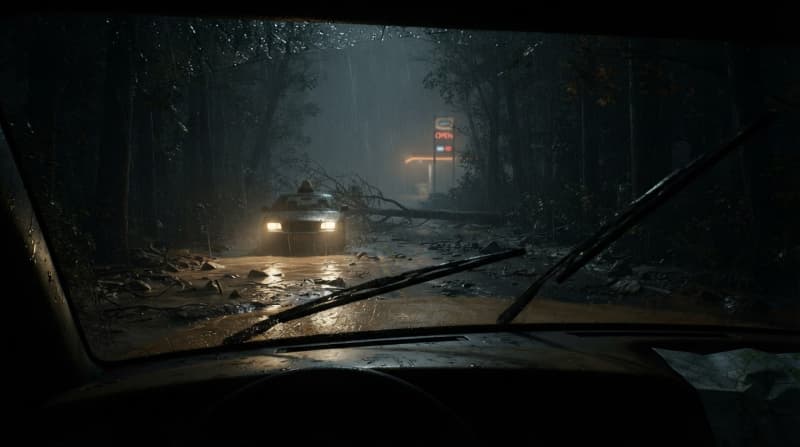 Flee through the flooding forest road