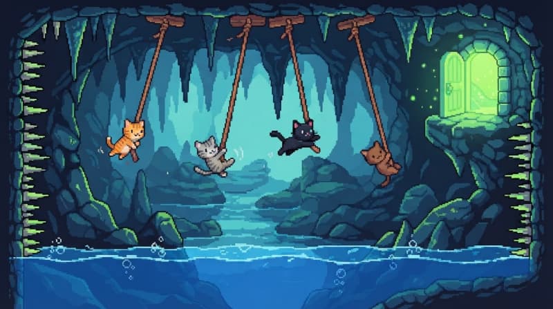 Swing on ropes over rising water