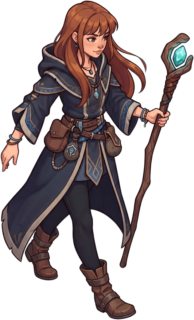 Image: Same young female wizard character, walk cycle fra