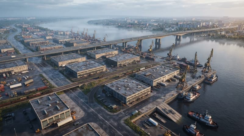 Industrial waterfront and river docks