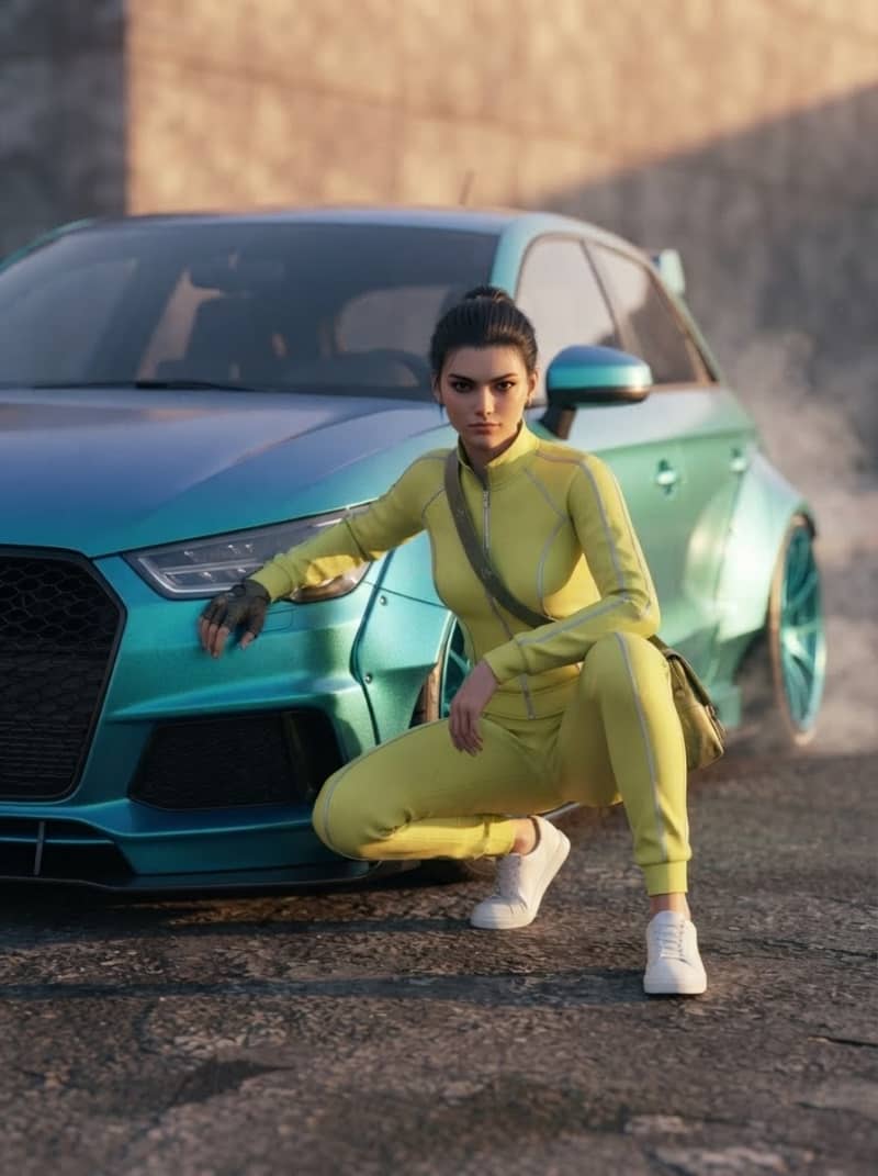 Young street racer beside a modded hatchback
