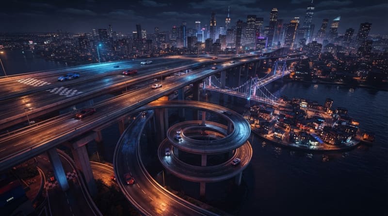 Elevated highway and bridge loop