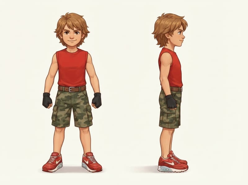 Image: Character reference sheet, full body, front view a