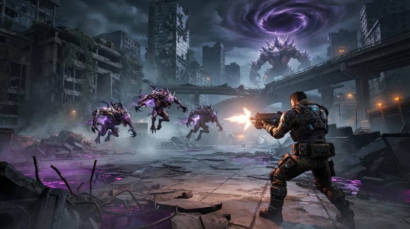 Fight creatures in a dead plaza