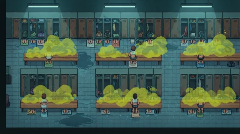 A sweaty gym locker room
