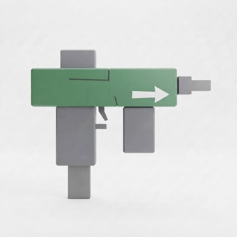 Low poly cartoon Uzi SMG, green with white muzzle arrow
