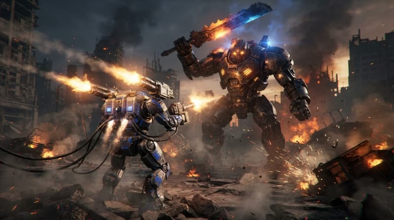 Fight a towering enemy boss mech