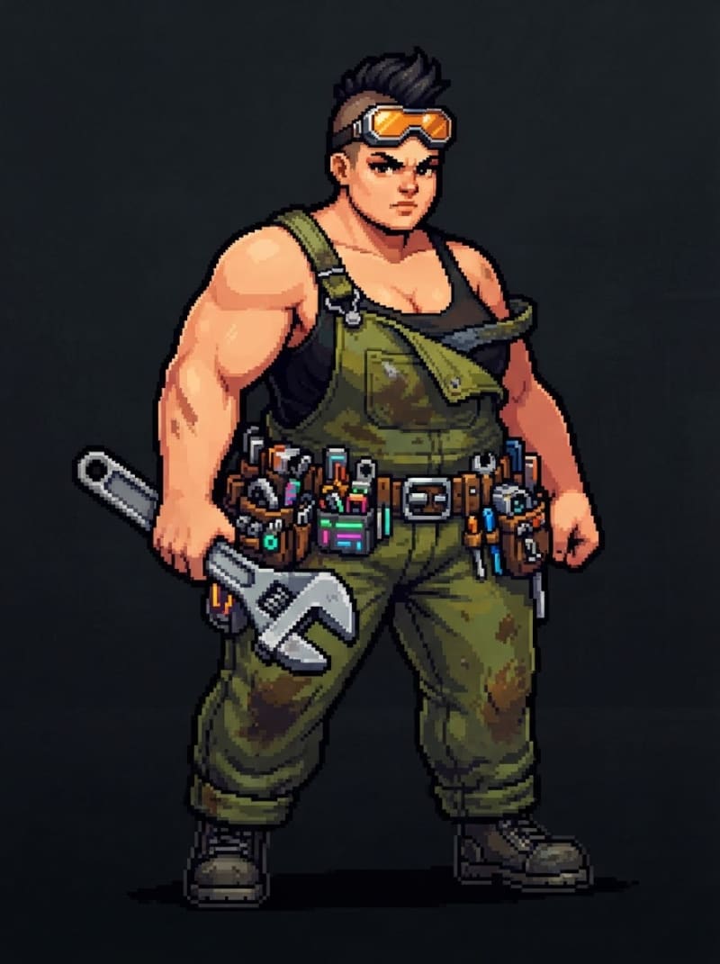Heavy mechanic with wrench