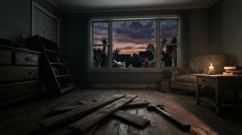 Barricade a house at nightfall