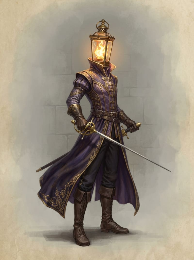 A lantern-headed duelist