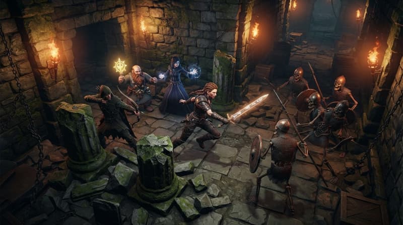 Ambush enemies in a dark dungeon