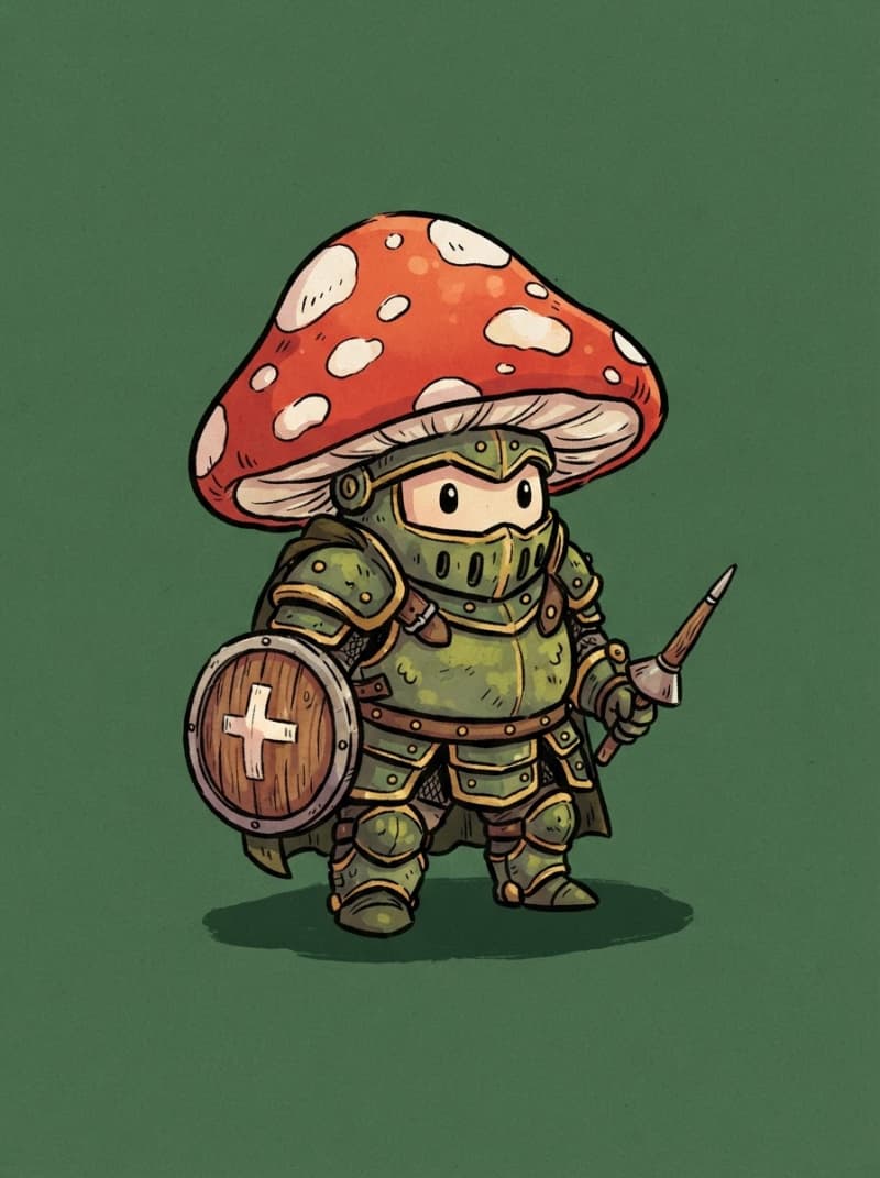A tiny mushroom knight