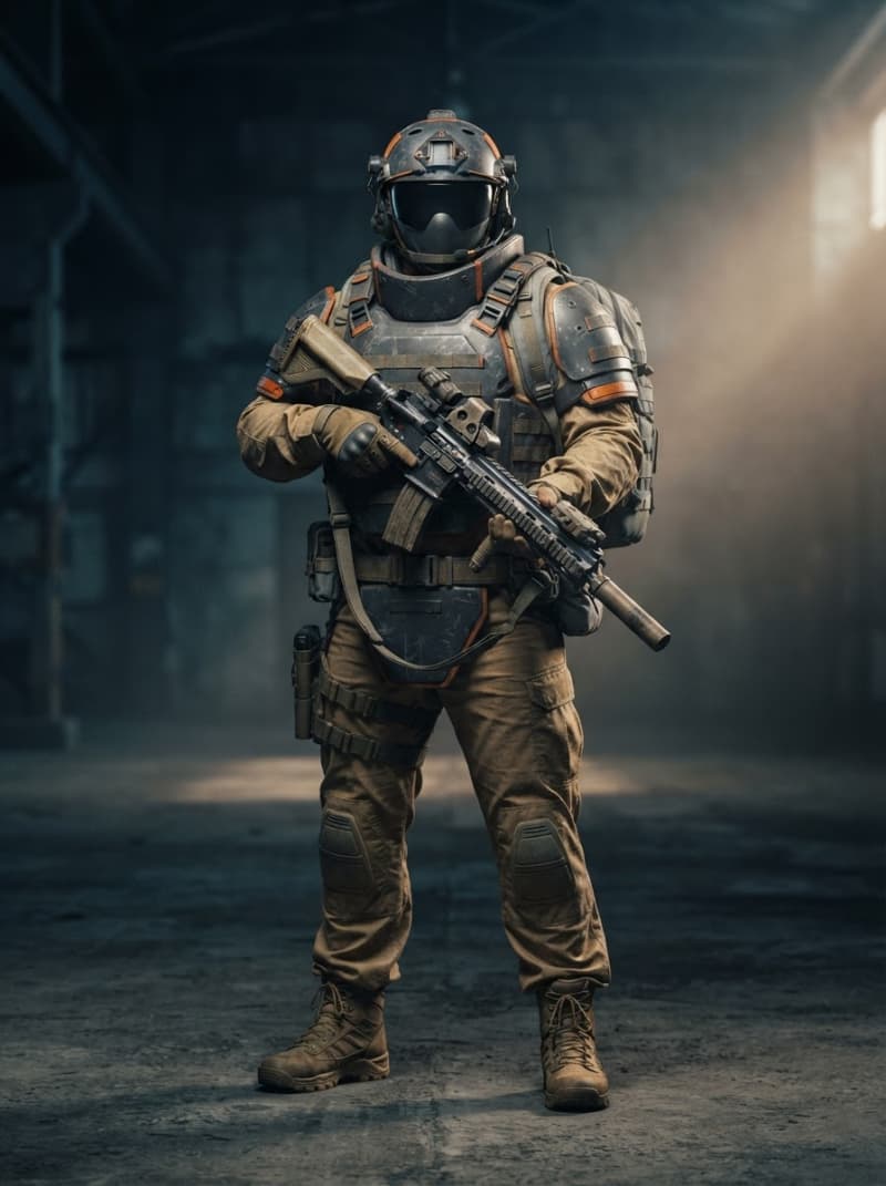 Heavy armoured male soldier