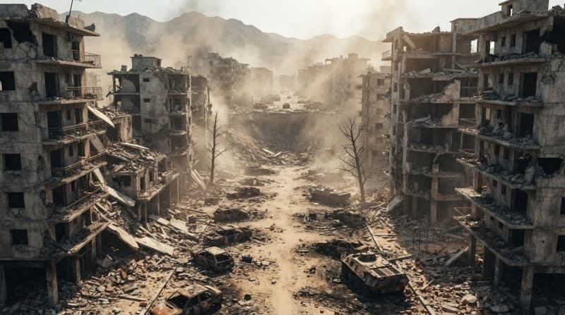 Bombed-out city district