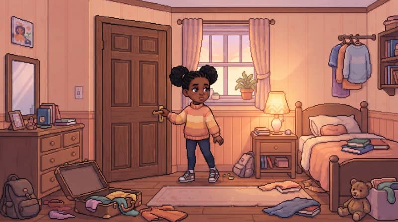 Answer sister at the bedroom door