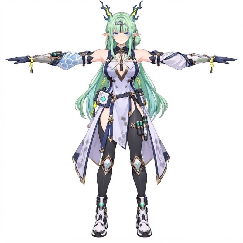 Combat Medic Hero - Mint Elf Antler Horns Coatdress