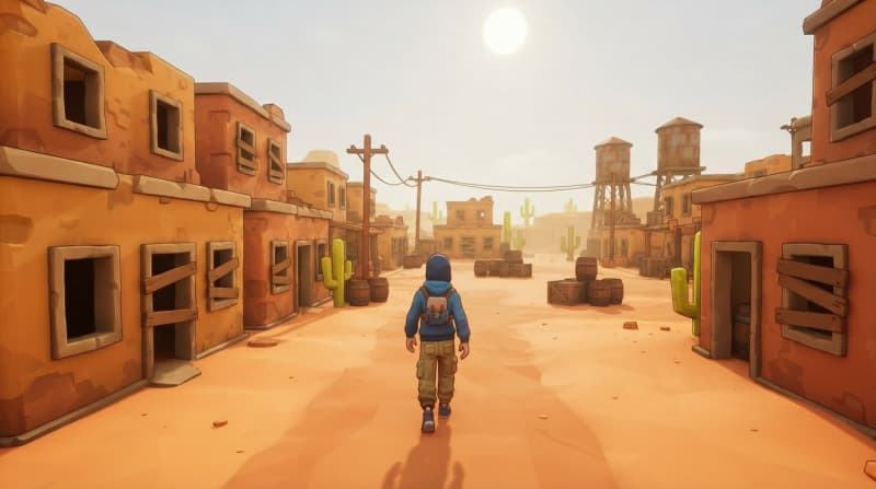 Abandoned cartoon desert town