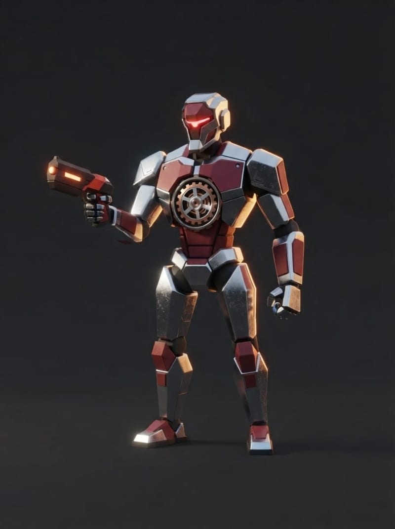 Chrome robot fighter — realistic 3D