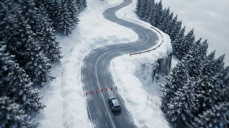 Snowy mountain pass