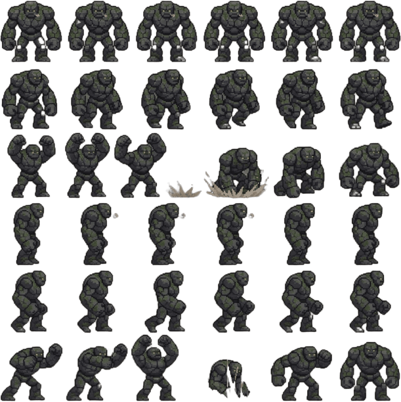 Giant Stone Golem 12x6 sheet – down (idle/walk/attack)