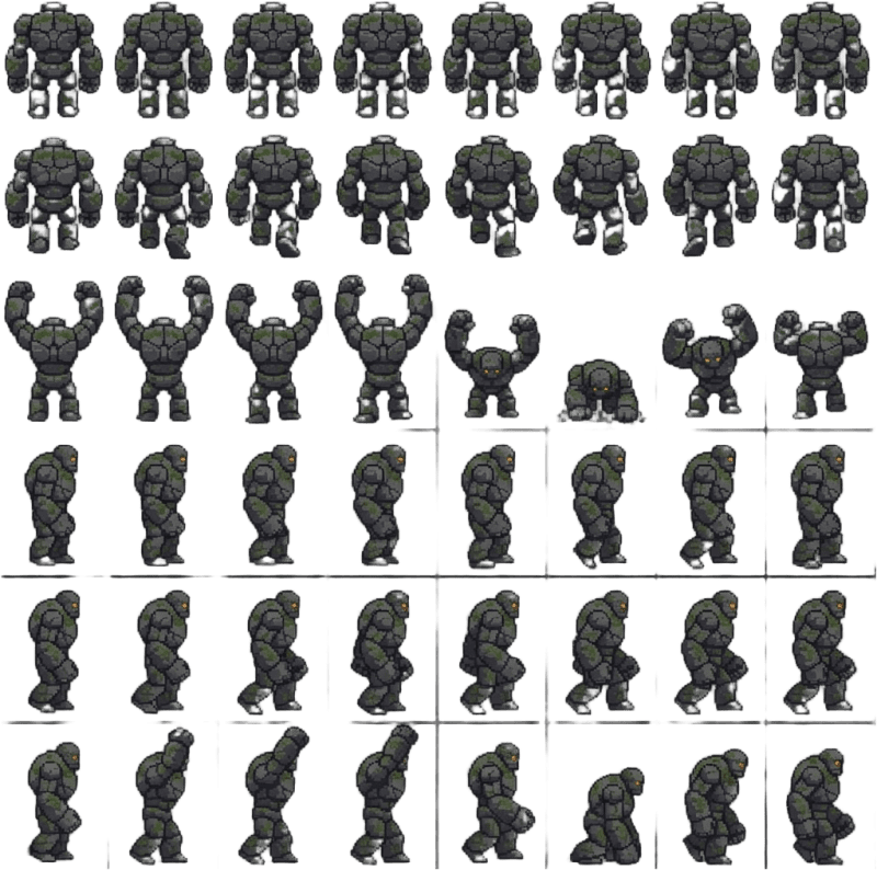Giant Stone Golem 12x6 sheet – up & right (idle/walk/attack)