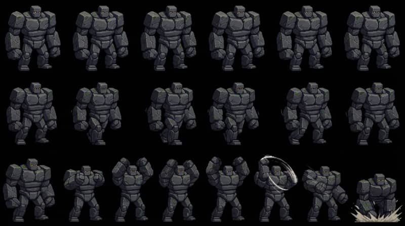 Stoney Golem (front) 8x3 uniform grid - high detail