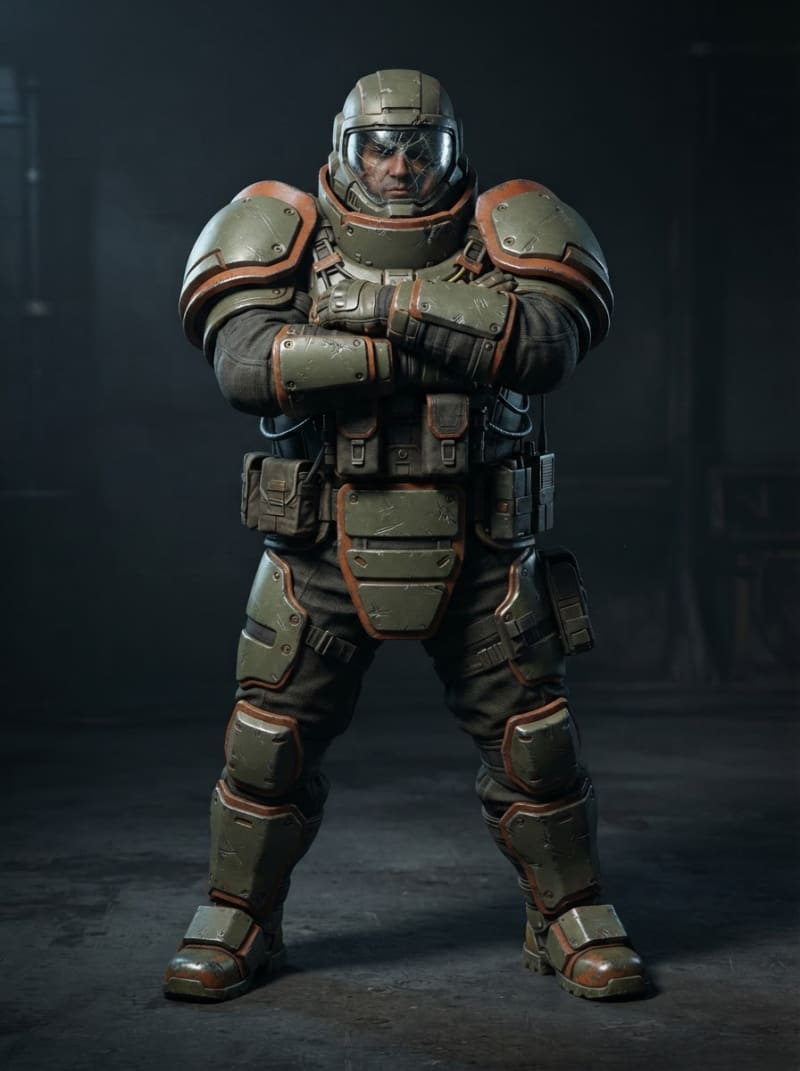 Heavy assault soldier in plated gear