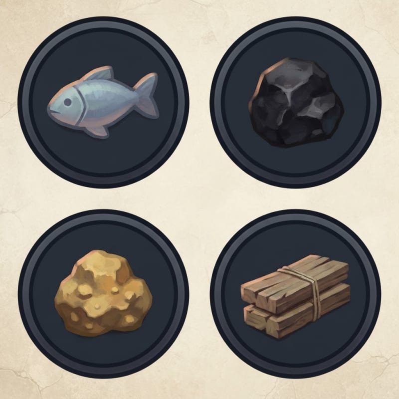 Hexcity resource icons - light bg, dark ring