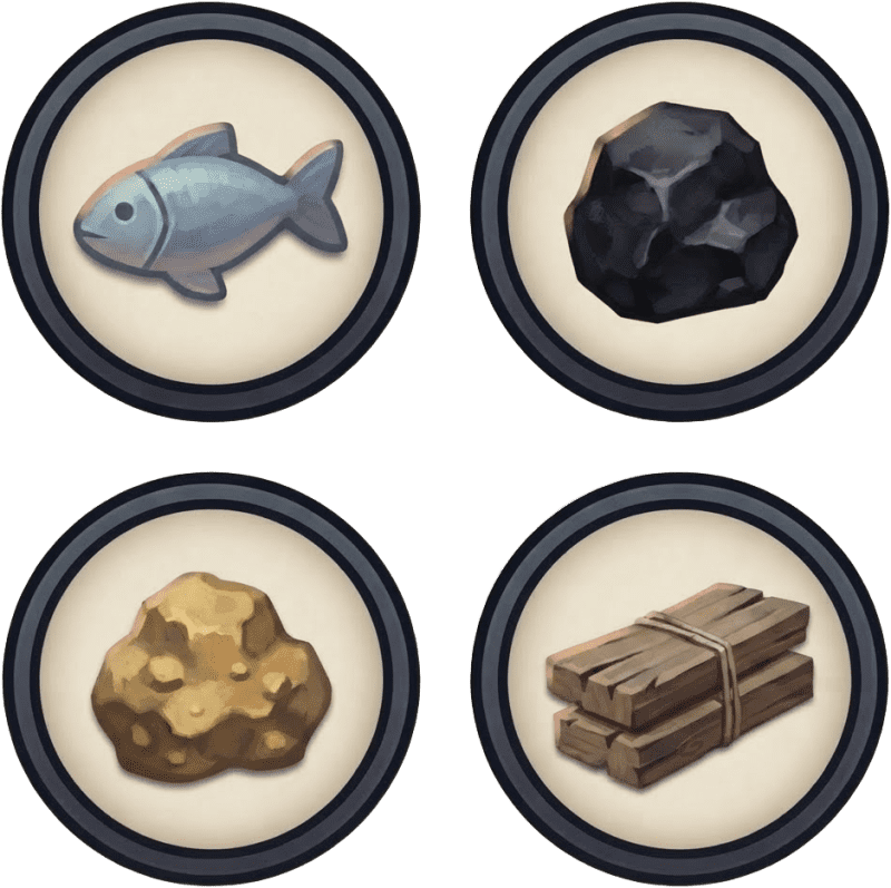 Hexcity resource icons - light bg, dark ring